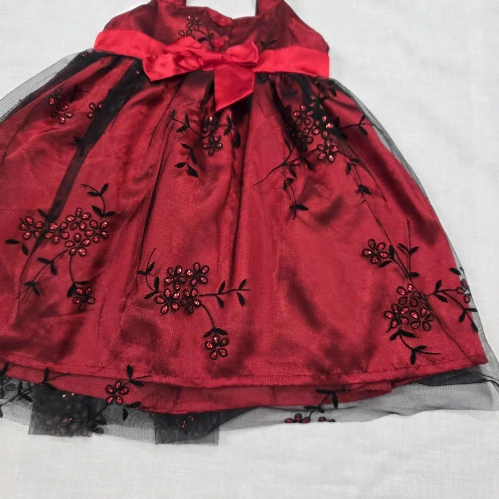 Blueberi Boulevard Dress Baby Girls 12-18M Red Floral Tulle‎ Holiday Bow Party